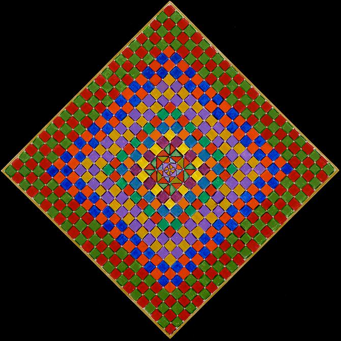 Diamond Grid Spectrum Mandala, painted by Henry Sultan. Click to enlarge.