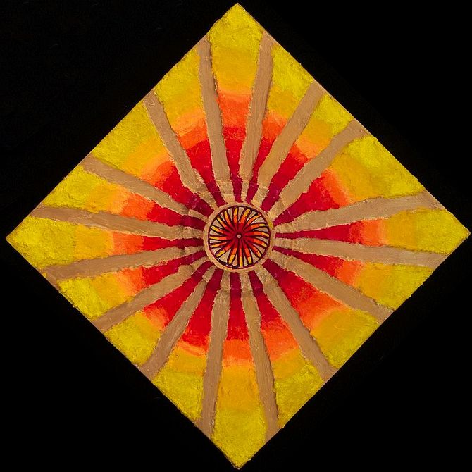 Golden Sun Mandala, painted by Henry Sultan. Click to enlarge.