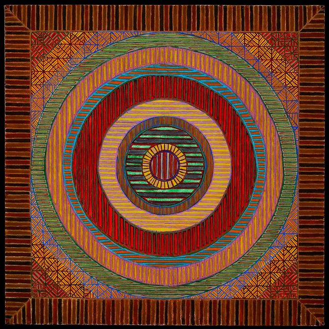 Line, Plane, Circle, Square Mandala, painted by Henry Sultan. Click to enlarge.