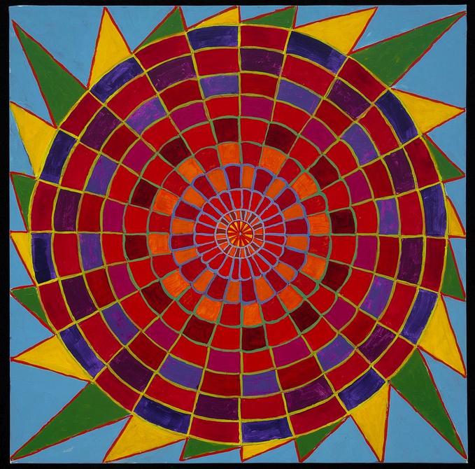 Orange to Red toViolet Mandala, painted by Henry Sultan. Click to enlarge.