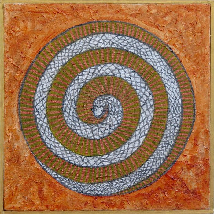 Silver Snake Spiral Mandala, painted by Henry Sultan. Click to enlarge.