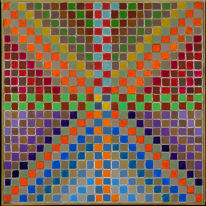 Square Mandala, Stair-Step Grid, painted by Henry Sultan. Click to enlarge.