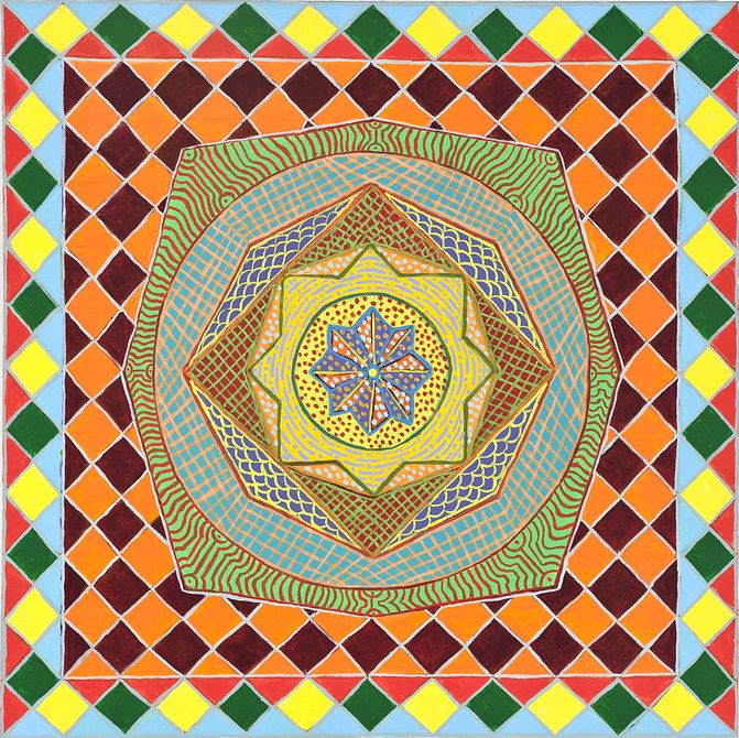 Star of India Mandala, painted by Henry Sultan. Click to enlarge