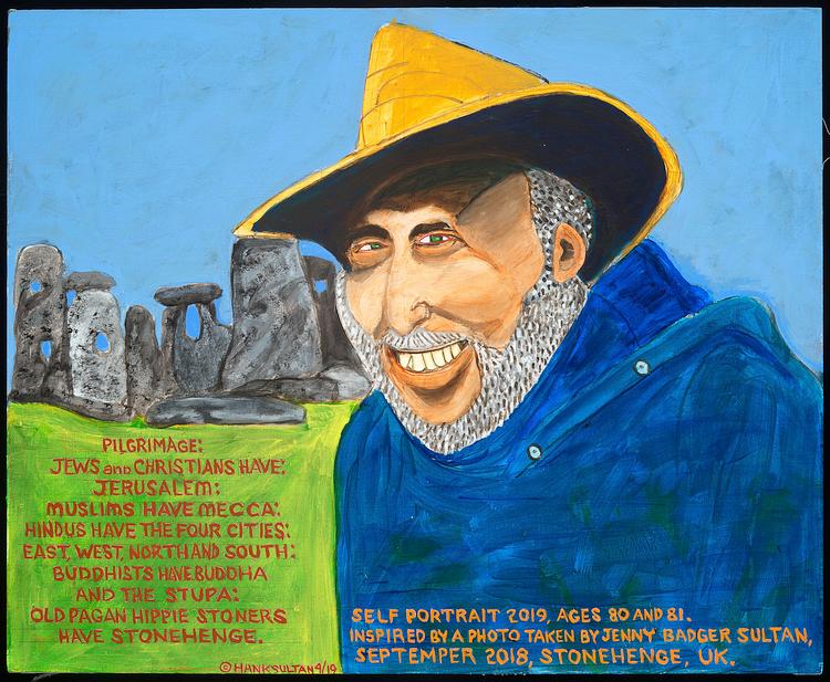 Self-portrait at Stonehenge; painted by Henry Sultan; click to enlarge.