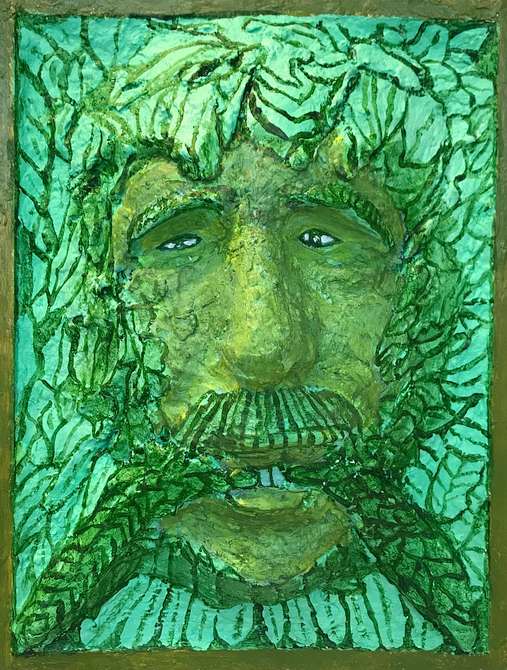Self-portrait as the Green Man, a mask by Henry Sultan.