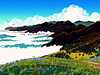 Thumbnail of Kermadec Mts, west Agassiz, on Abyssia. Sketch by Chris Wayan based on a print by Tom Killion. Click to enlarge.
