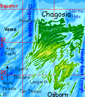 Location map of the isle of Vema and the Argo Reefs, on the Indian Rise, on Abyssia, an inverted Earth.