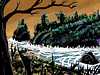 Thumbnail of stormy Discordian Is. on Abyssia. Sketch by Chris Wayan based on a print by Tom Killion. Click to enlarge.
