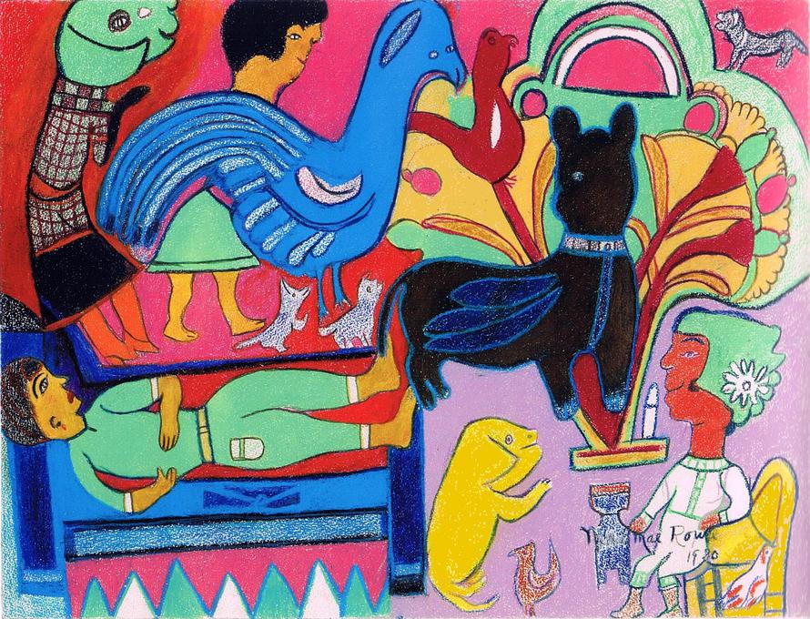 'At Night Things Come to Me', dream drawing by Nellie Mae Rowe, 1980. Click to enlarge.