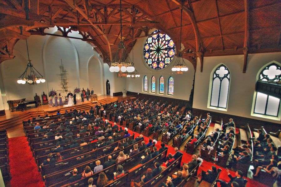 Wedding in Unitarian Church, San Francisco. Photo by Sasha, sashaweddingphotos.com.