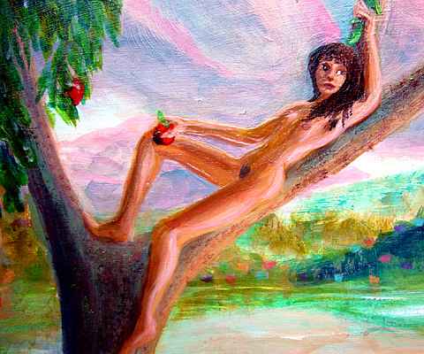 Girl lounging high on a tree-branch.