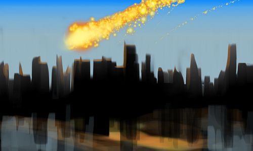 Plane breaks up over New York, sketch by Wayan of dream by Jack Kerouac. Click to enlarge.