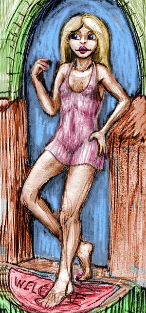 Sketch of woman in doorway. my anorexia/bulemia group, by Wayan. Click to enlarge.