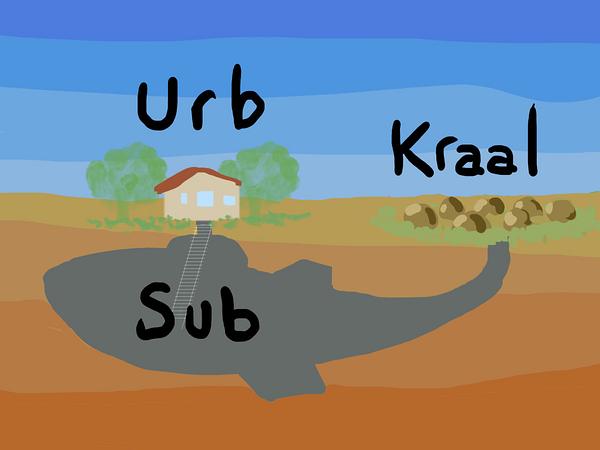 Sub, Urb and Kraal, three dismal spaces linked by tunnels & hatches.