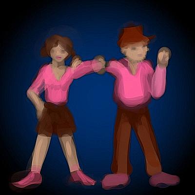 Couple in pink & brown; dream sketch by Wayan.