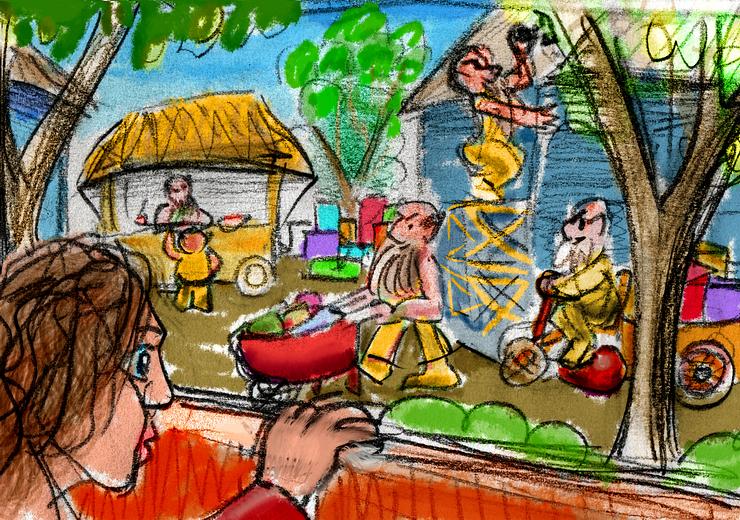 Dwarves start fencing stuff next door. Dream sketch by Wayan. Click to enlarge.