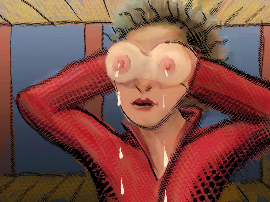 I'm given binoculars that are breasts. They spurt milk. Sketch of a dream by Wayan. Click to enlarge.