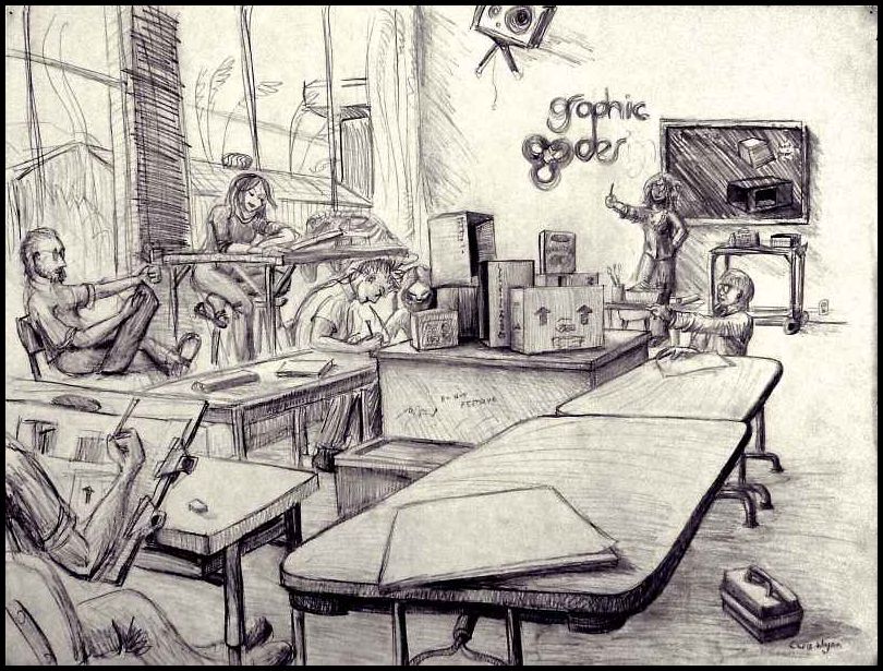 Students draw a heap of boxes, inside a bigger box. Sketch by Wayan. Click to enlarge.