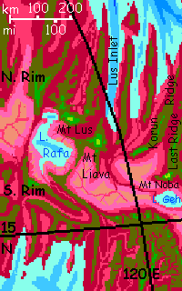 Map of a ridge crossing the northeastern Arch, a corrugated spreading zone on Capsica, a small world hotter and drier than Earth.