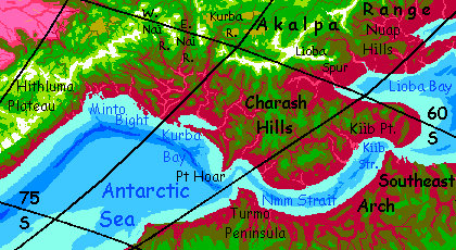 Map of southern G'lasa Plateau on Capsica, a model of a hot world.