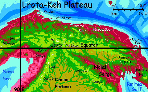 Map of Lrota-Keh upland in the northern Crunch, on Capsica, a small world hotter and drier than Earth.