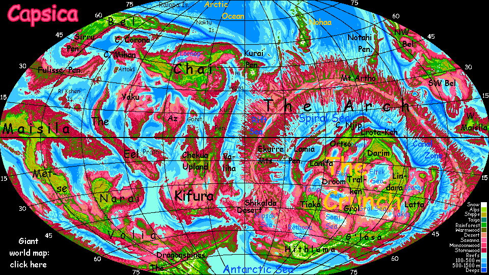 Map of Capsica, a hot planet.