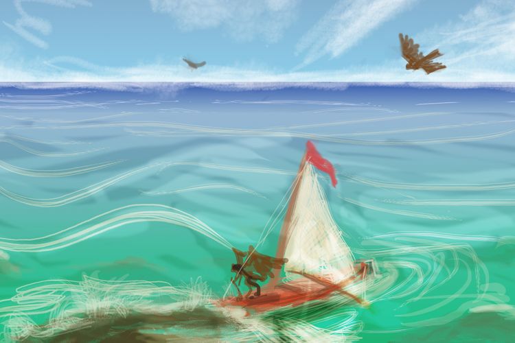 Shipwreck on a reef in the Noktu Archipelago, an arctic island chain on Capsica, a small world hotter & drier than Earth.