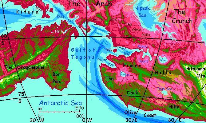 Map of south subpolar region on Capsica, a hot planet.