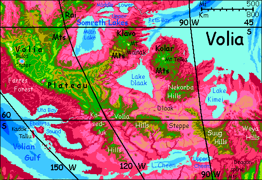 Map of Volia, a subcontinent on Capsica, a small world hotter and drier than Earth.