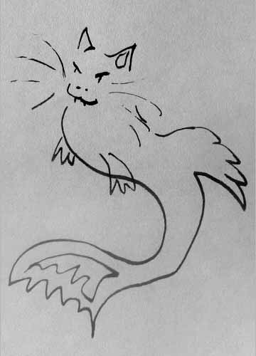 Line drawing of a cat-headed fish