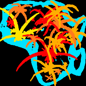 silhouette of Africa with explosions in yellow orange and red