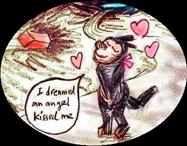 Krazy Kat whispers blissfully 'I dreamed an angel kissed me' as a brick approaches her head