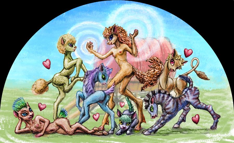 The Mistress of Ponies and her herd; dream sketch by Wayan. Click to enlarge.