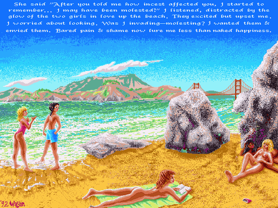 Sketch of China Beach with nude sunbathers