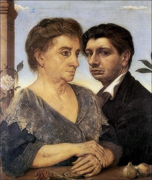 Chirico With His Mother, painted by Giorgio de Chirico. Click to enlarge.