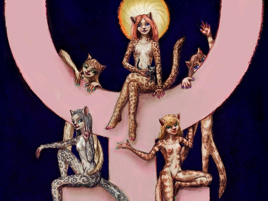 Female furry Christ and five disciples; dreamsketch by Wayan. Click to enlarge.