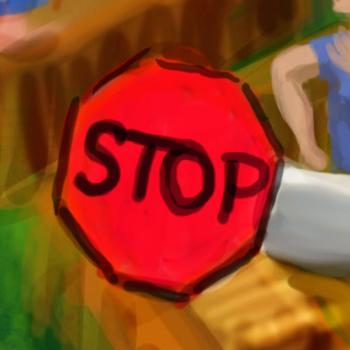 Stop sign at train crossing. Dream sketch by Wayan.