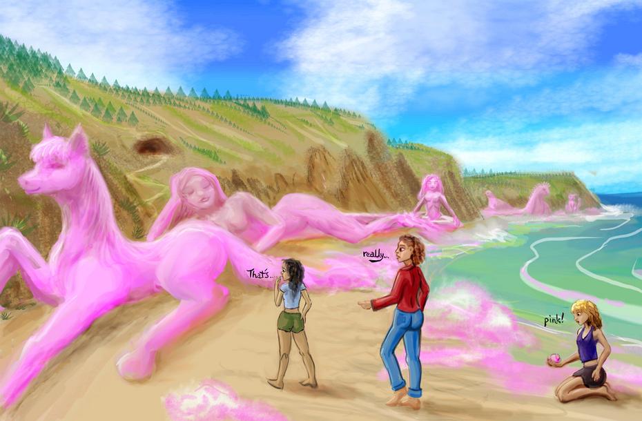 Huge sculpture of pink sea-foam. Dream sketch by Wayan. Click to enlarge.