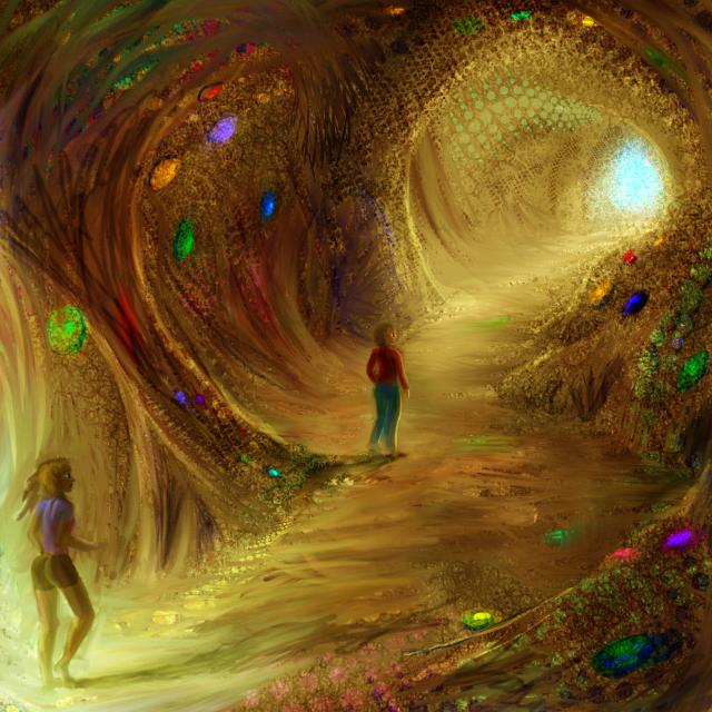 Cavern with concretions. Dream sketch by Wayan. Click to enlarge.