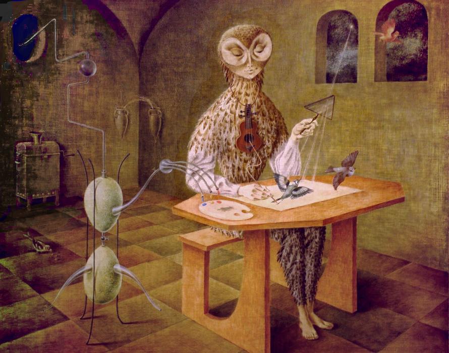 'Creation of the Birds', painted 1957 by Remedios Varo. Click to enlarge.