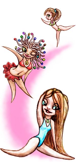 Beauty contestants in a world where we're all cutesy manga. Sketch of a dream by Wayan. Click to enlarge.