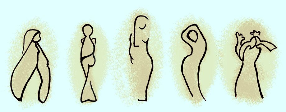 Five dancers; dream sketch by Wayan. Click to enlarge.