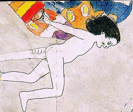 Blengin with striped pail, by Henry Darger. Click to enlarge.