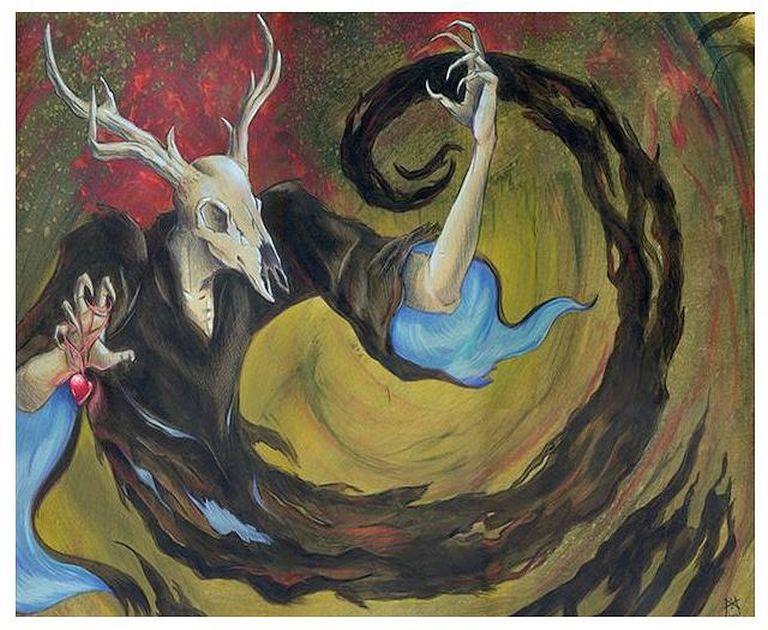 Deerman's Challenge, painting of recurring dream by Melissa McClanahan.