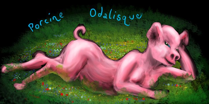 'Porcine Odalisque', a dream sketch of a pig-woman by Wayan. Click to enlarge.