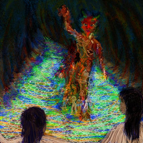 The Devil trapped in a weird luminous cave. Dream sketch by Wayan. Click to enlarge.