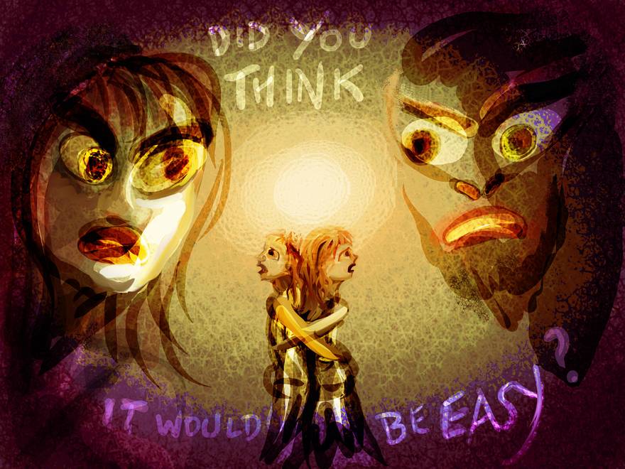 Fundamentalists haunt couples in our small town. Dream sketch by Wayan. Click to enlarge.