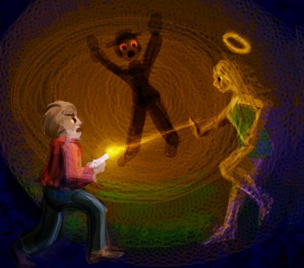 Fundamentalist shoots mayor's wife. Dream sketch by Wayan. Click to enlarge.