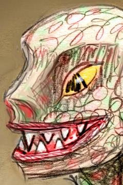 Treasure-hunting dinosaur; dream sketch by Wayan.