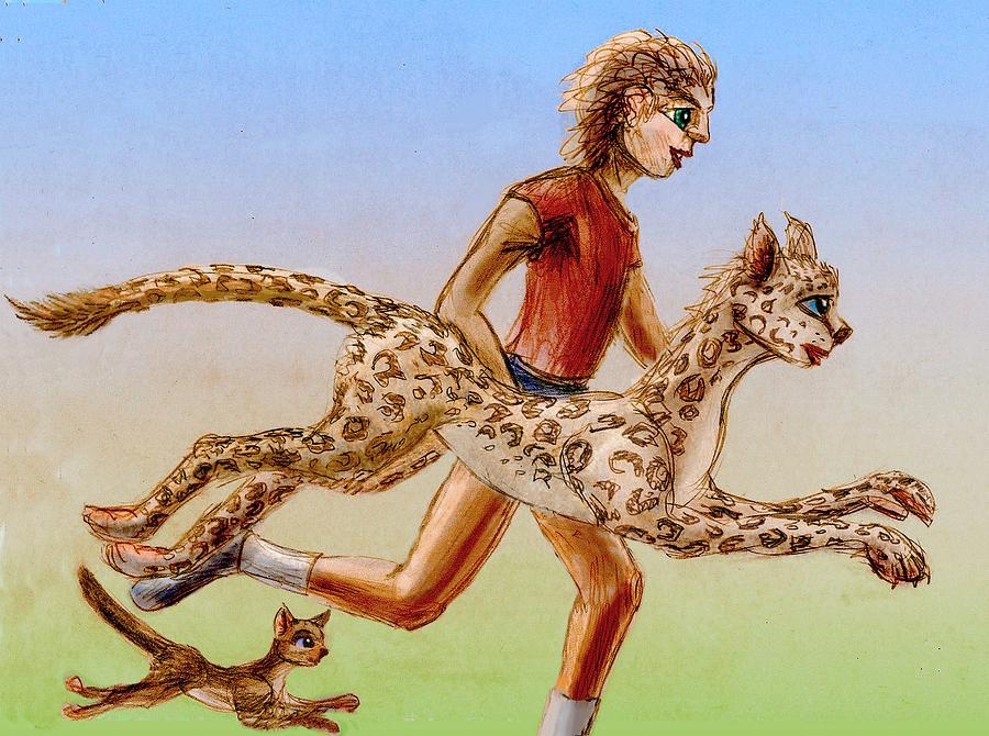 I race a cheetah. A housecat can't keep up. Dream sketch by Wayan. Click to enlarge.